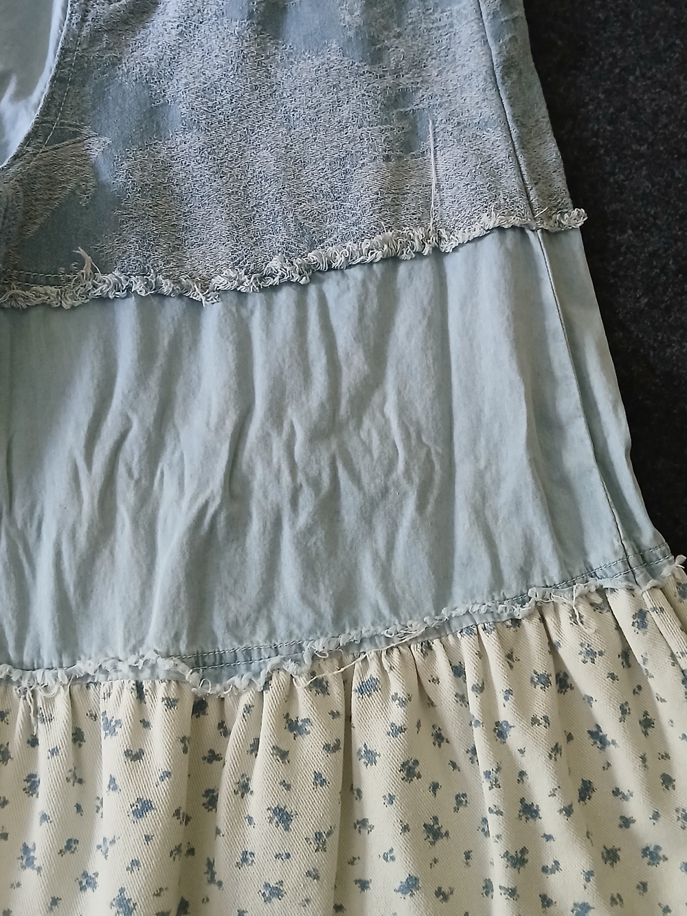 POL Patchwork Wide-Leg Pants in Light Blue and Cream - Picture 3 of 5
